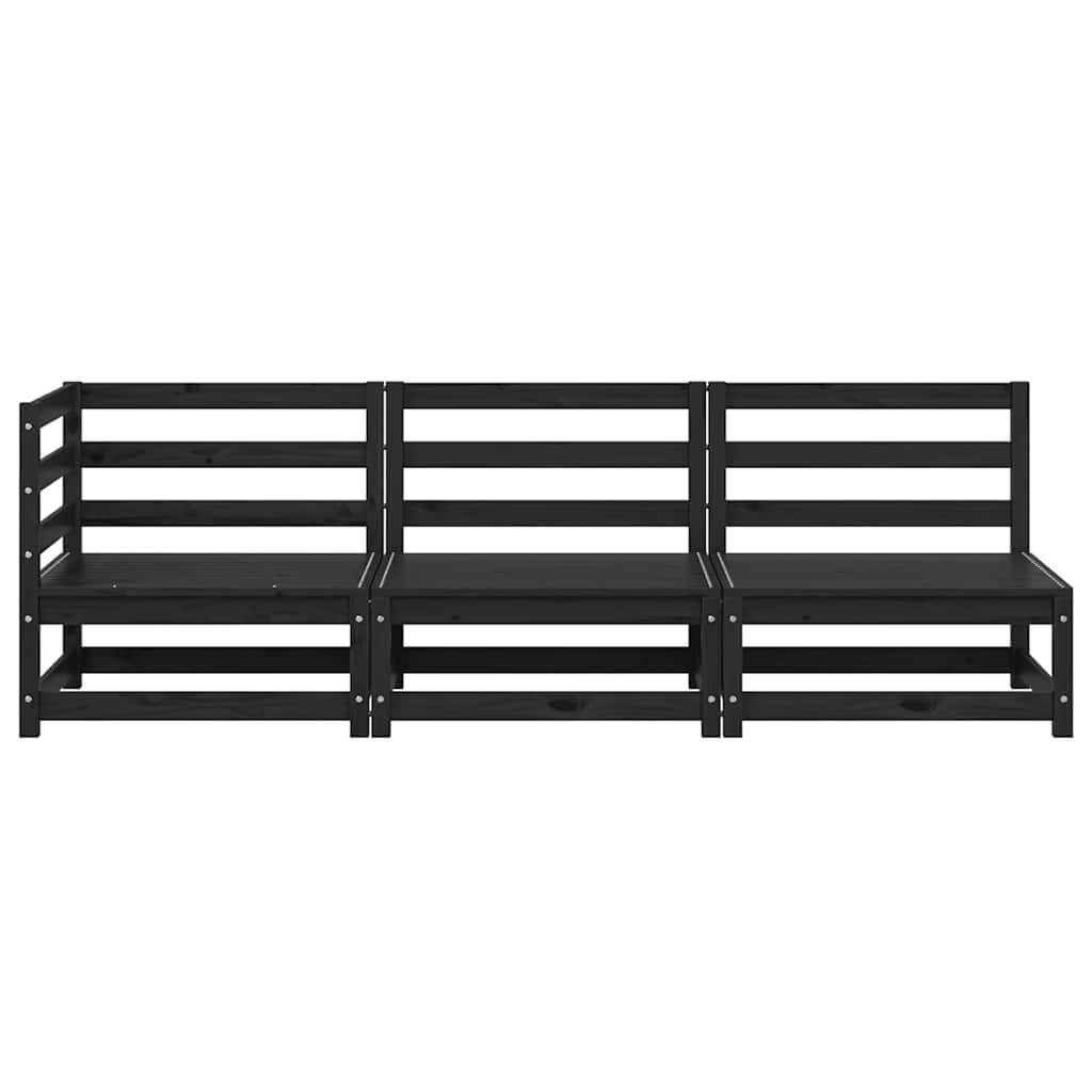 Set Divani da Giardino 3 pz Nero in Legno Massello di Pino - homemem39