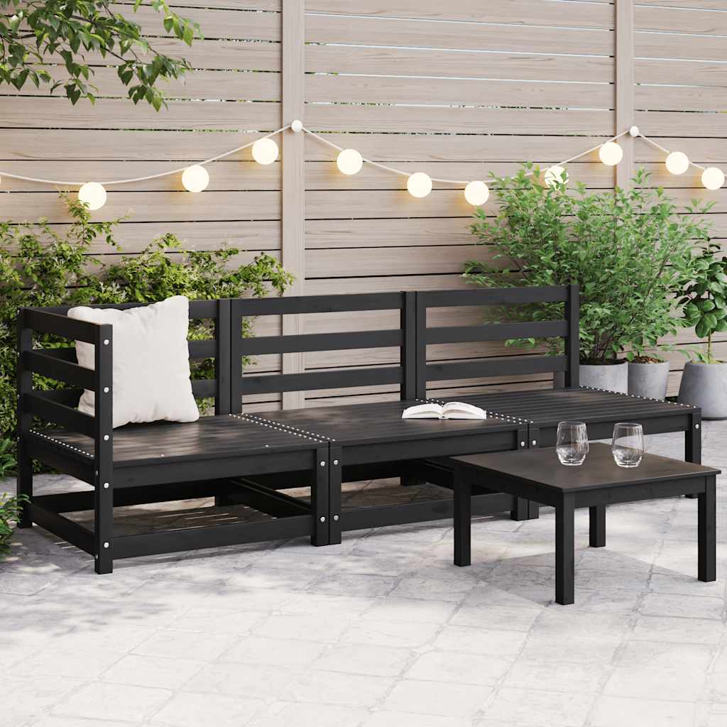 Set Divani da Giardino 3 pz Nero in Legno Massello di Pino - homemem39