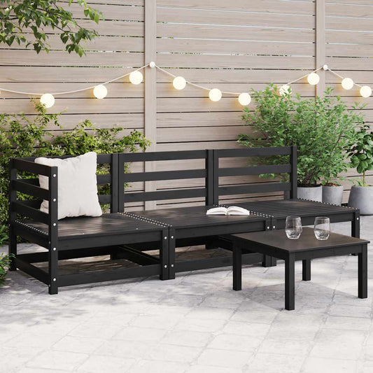 Set Divani da Giardino 3 pz Nero in Legno Massello di Pino - homemem39