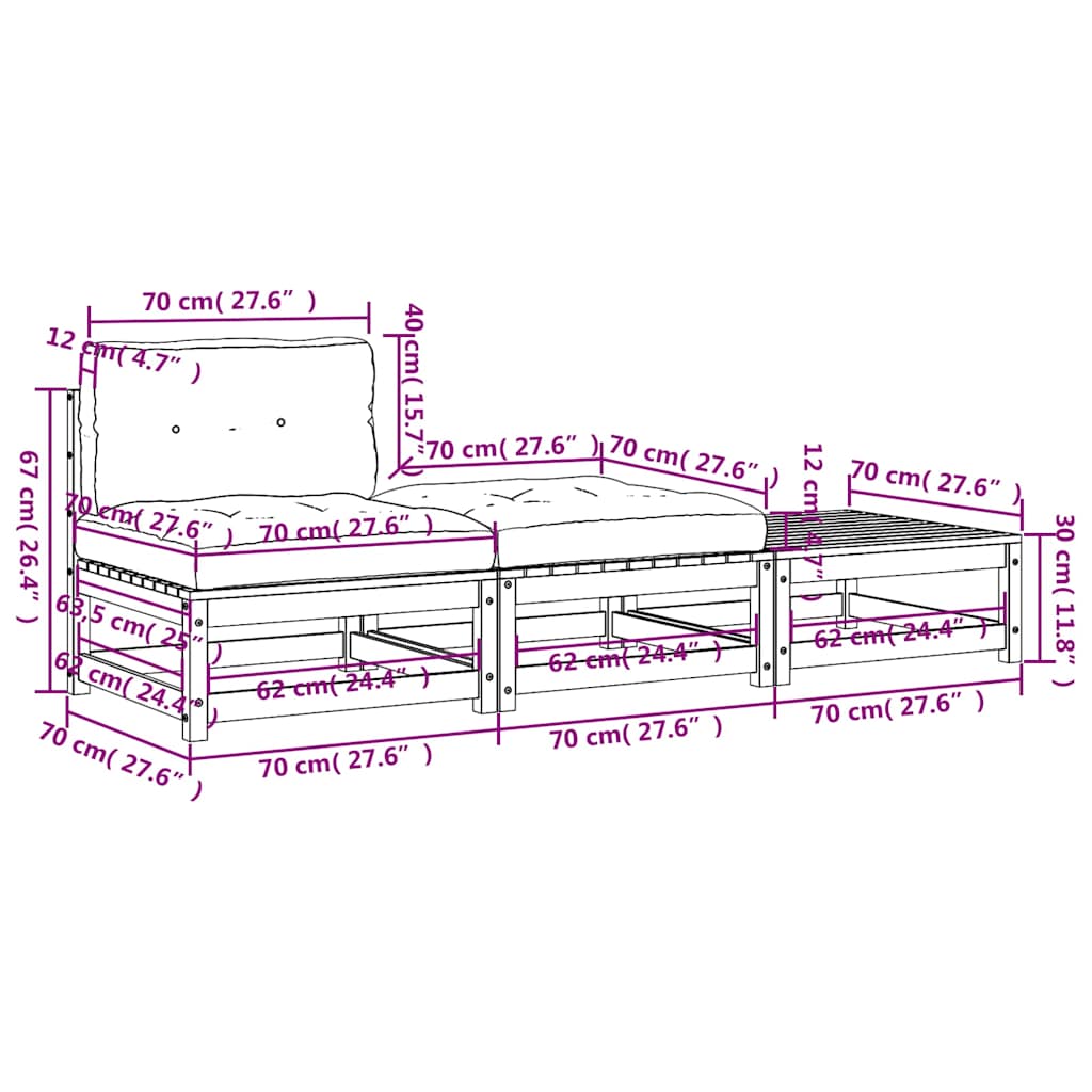 Set Divani da Giardino 3 pz Cuscini Legno Massello Pino Bianco