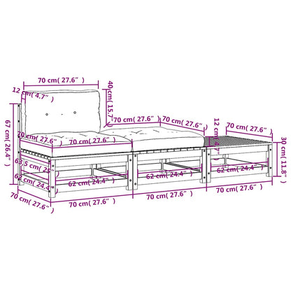 Set Divani da Giardino 3 pz Cuscini Legno Massello Pino Bianco