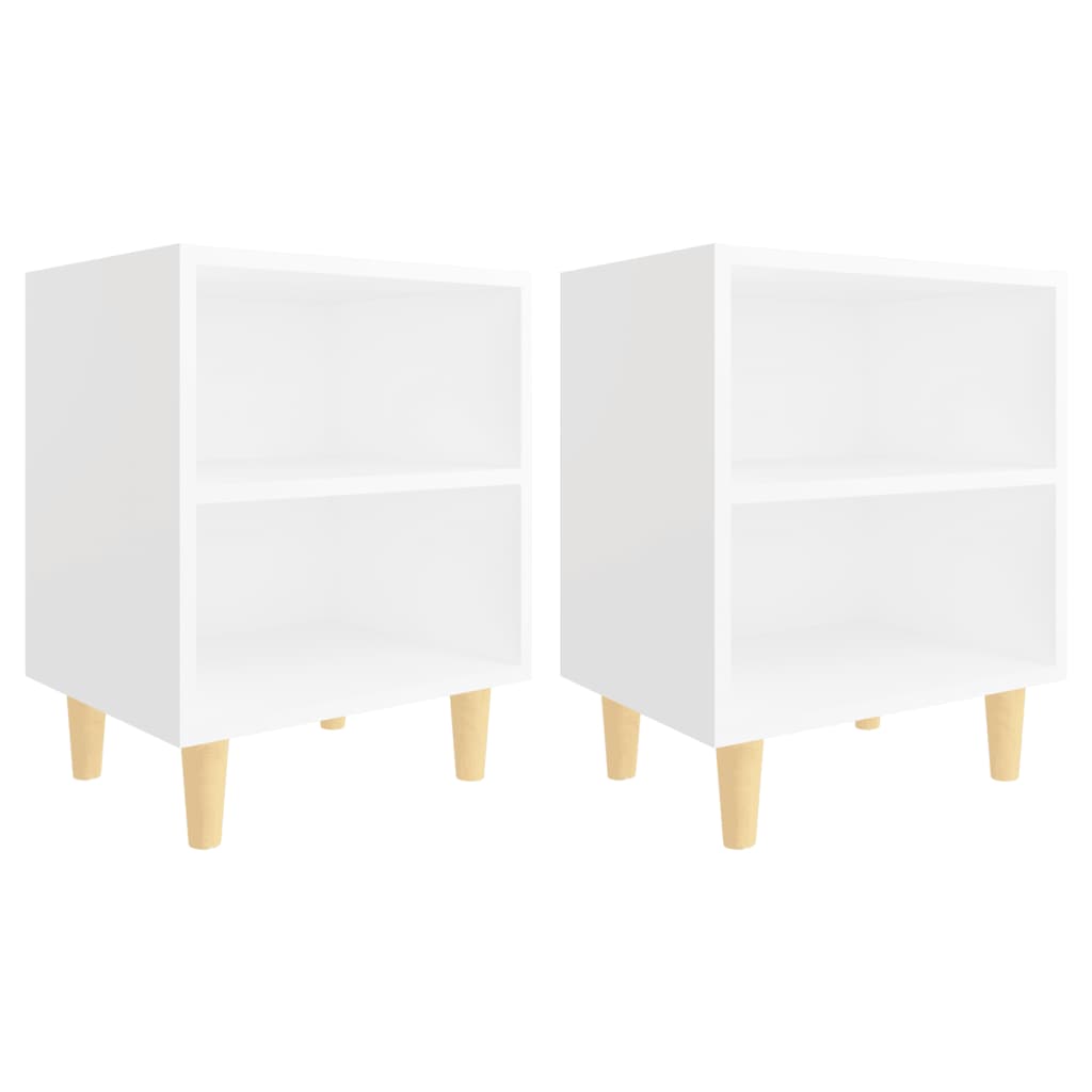 Comodini con Gambe in Legno Massello 2pz Bianchi 40x30x50 cm | homemem39