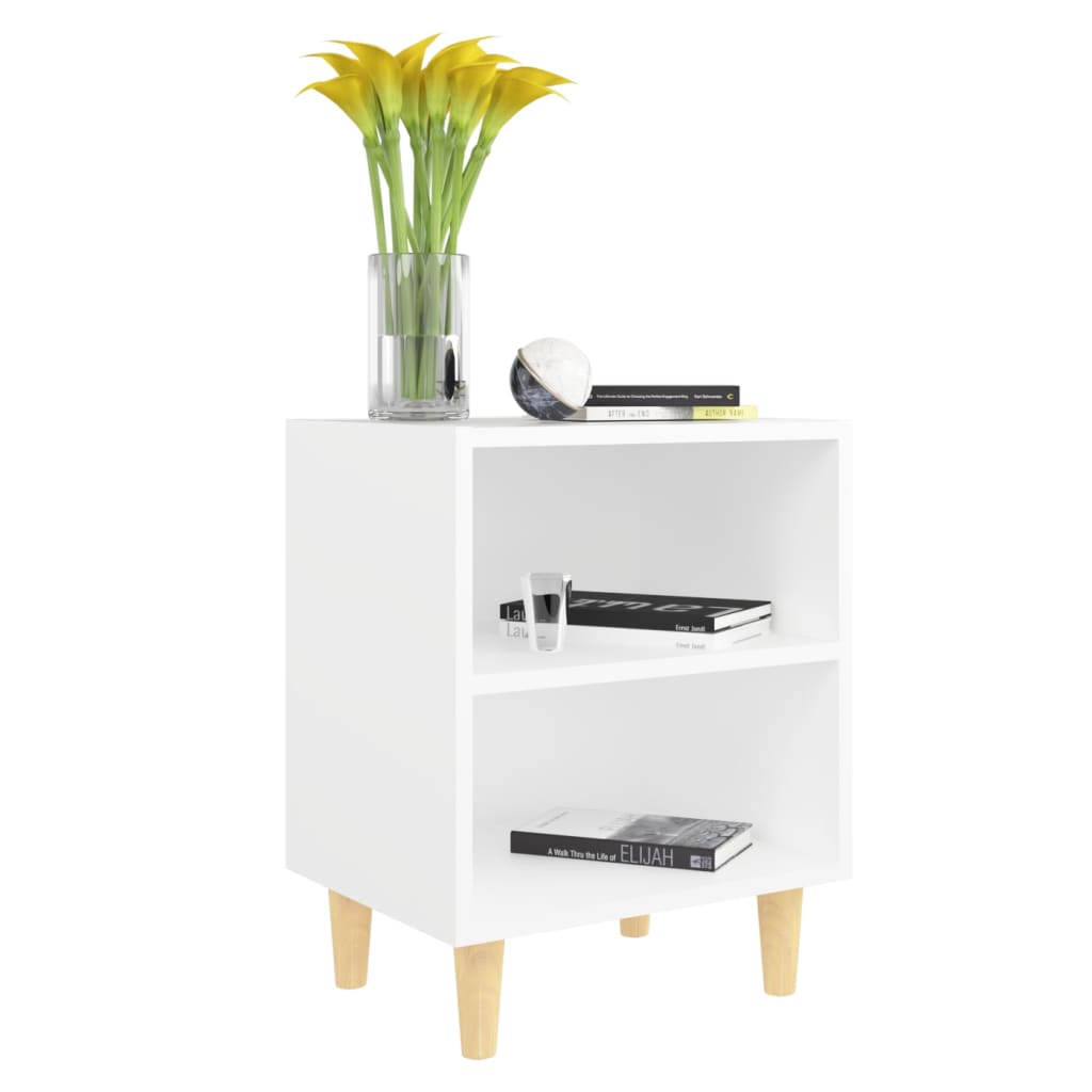 Comodini con Gambe in Legno Massello 2pz Bianchi 40x30x50 cm | homemem39