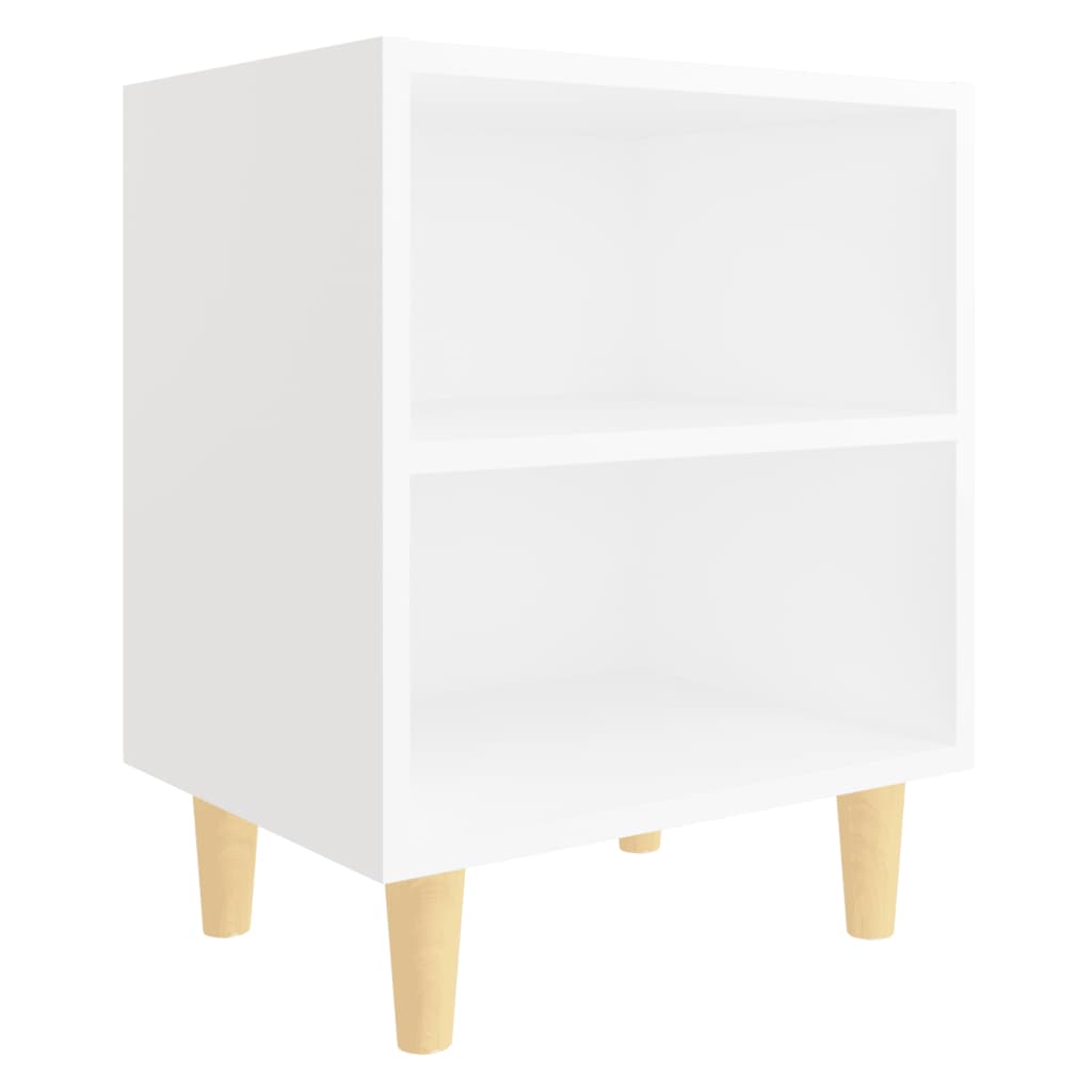Comodini con Gambe in Legno Massello 2pz Bianchi 40x30x50 cm | homemem39