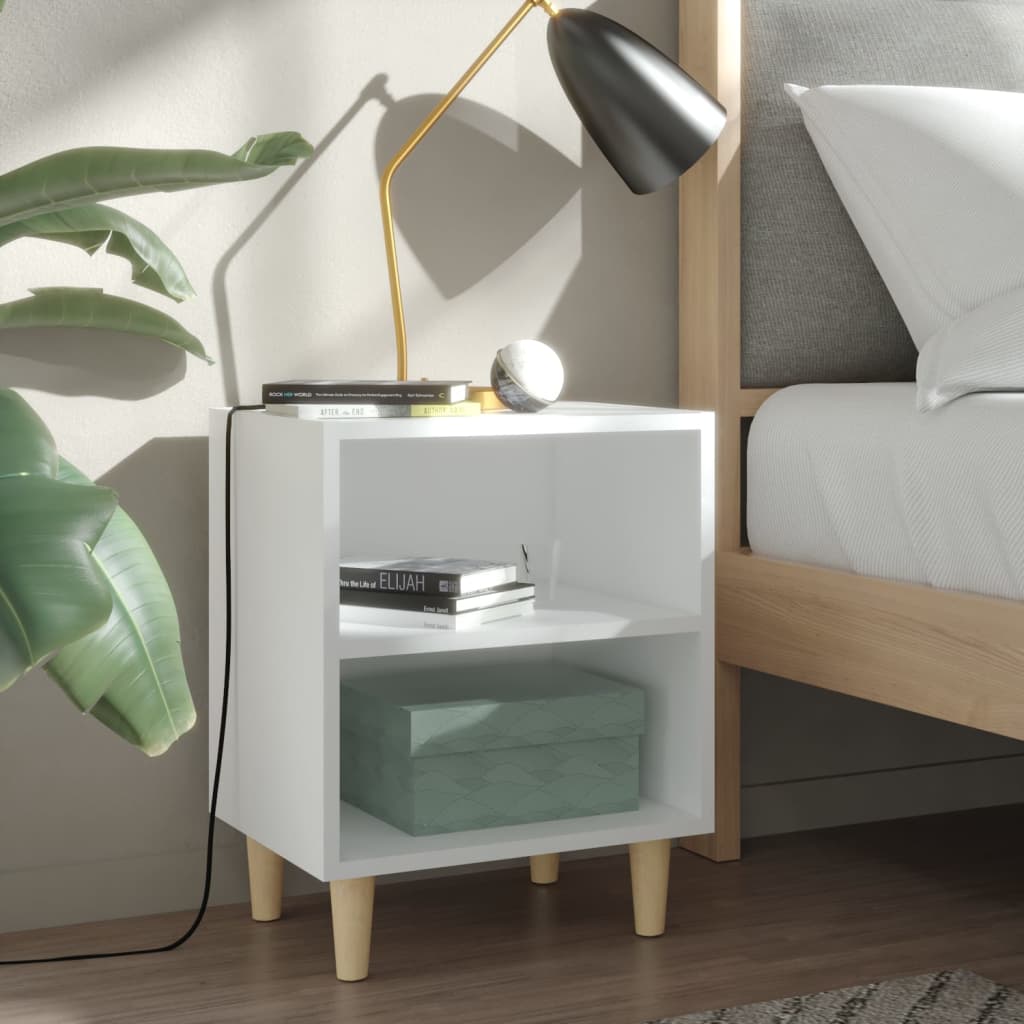 Comodini con Gambe in Legno Massello 2pz Bianchi 40x30x50 cm | homemem39