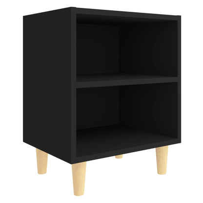 Comodino con Gambe in Legno Massello Nero 40x30x50 cm - homemem39