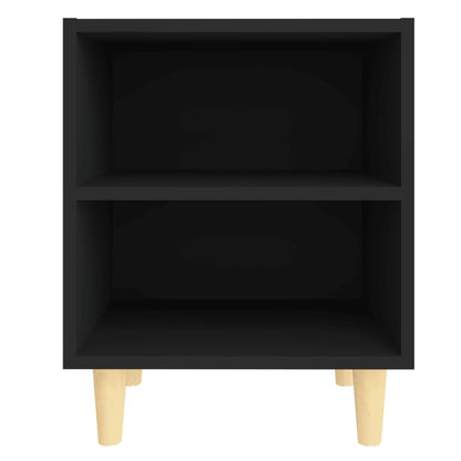 Comodino con Gambe in Legno Massello Nero 40x30x50 cm