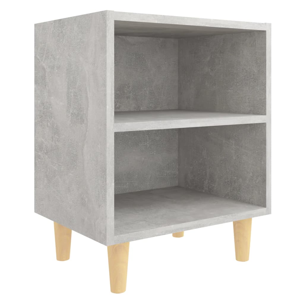 Comodini Gambe in Legno Massello 2pz Grigio Cemento 40x30x50 cm