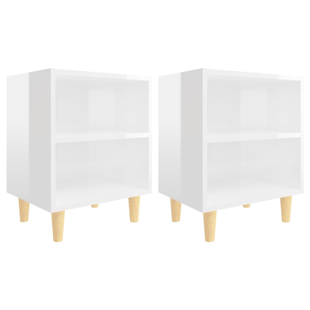 Comodini Gambe in Legno Massello 2pz Bianco Lucido 40x30x50 cm - homemem39