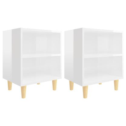 Comodini Gambe in Legno Massello 2pz Bianco Lucido 40x30x50 cm - homemem39