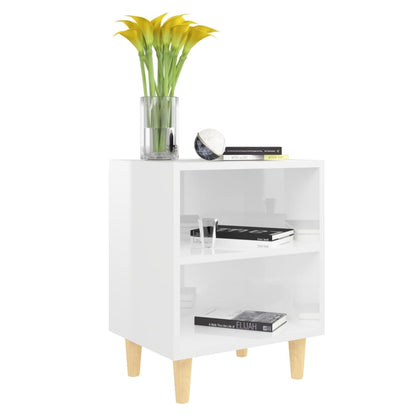 Comodini Gambe in Legno Massello 2pz Bianco Lucido 40x30x50 cm - homemem39