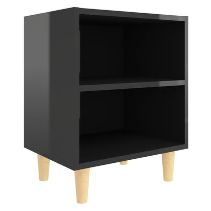 Comodino con Gambe in Legno Massello Nero Lucido 40x30x50 cm - homemem39