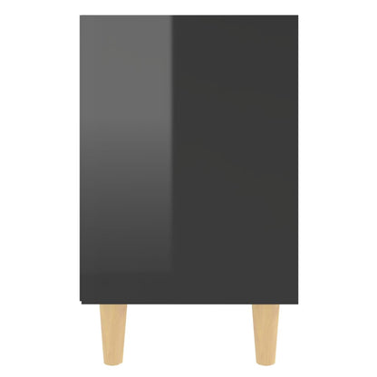 Comodino con Gambe in Legno Massello Nero Lucido 40x30x50 cm - homemem39