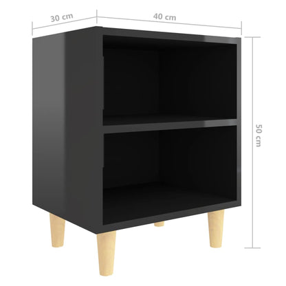 Comodino con Gambe in Legno Massello Nero Lucido 40x30x50 cm - homemem39