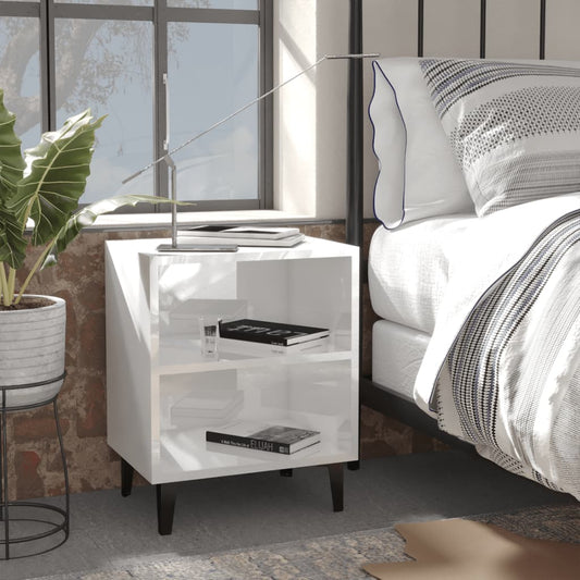 Comodino con Gambe in Metallo Bianco Lucido 40x30x50 cm - homemem39