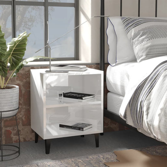Comodini con Gambe in Metallo 2pz Bianco Lucido 40x30x50 cm - homemem39