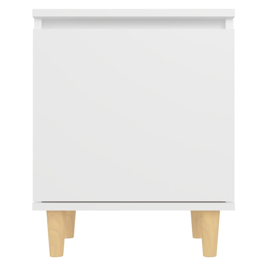 Comodini con Gambe in Legno Massello 2pz Bianchi 40x30x50 cm