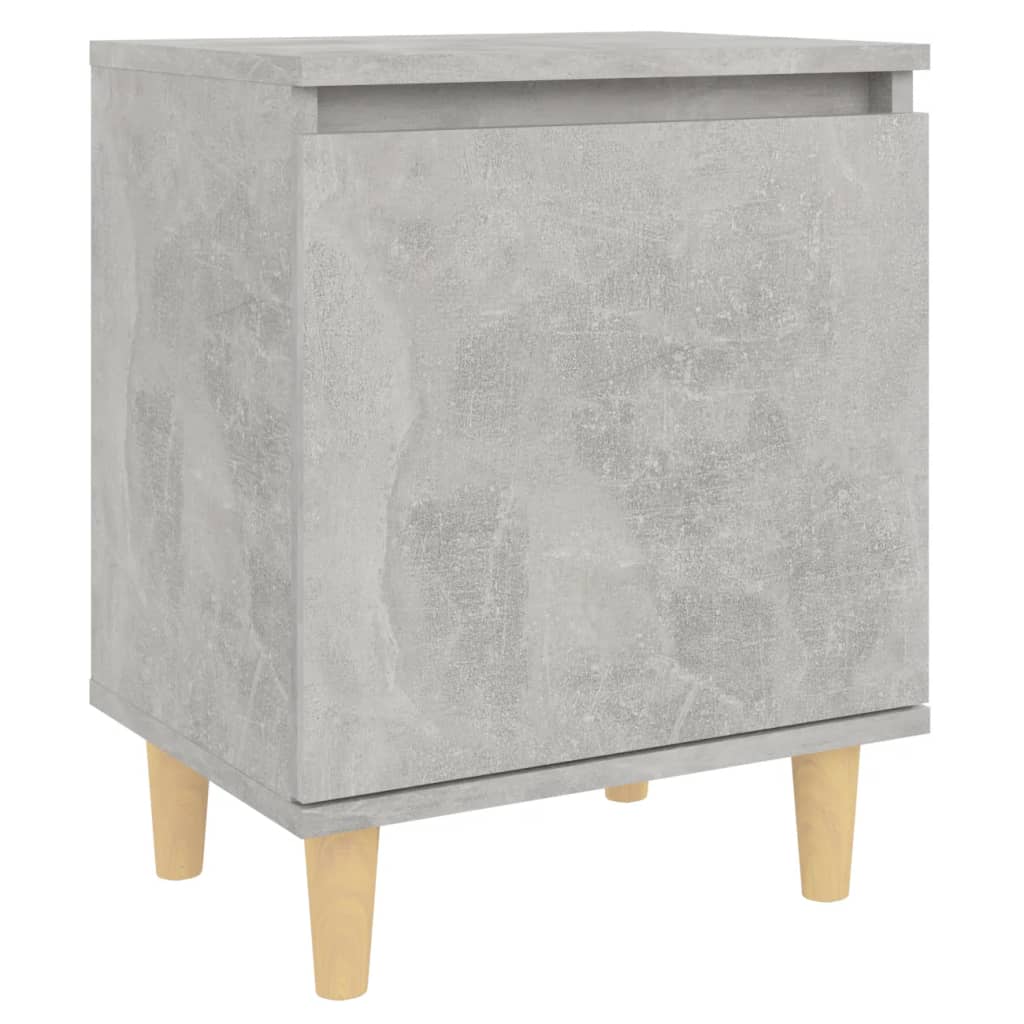 Comodino con Gambe in Legno Massello Grigio Cemento 40x30x50 cm - homemem39