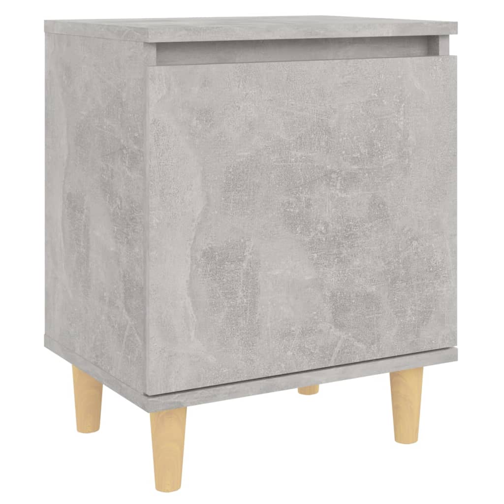 Comodini Gambe in Legno Massello 2pz Grigio Cemento 40x30x50 cm