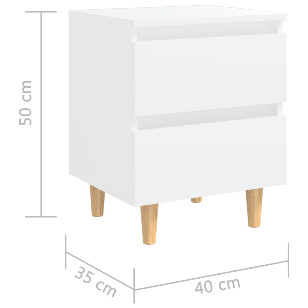 Comodino con Gambe in Pino Massello Bianco 40x35x50 cm - homemem39