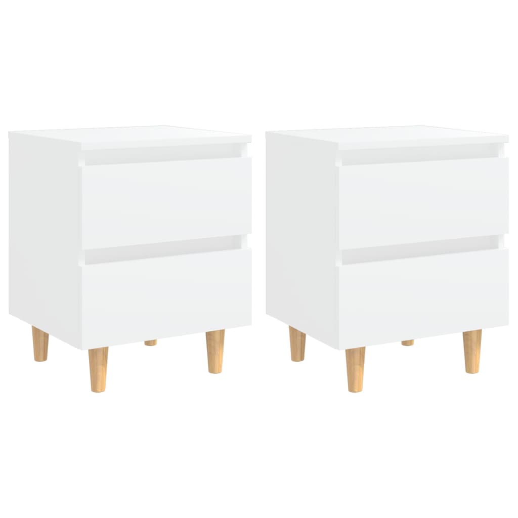 Comodini con Gambe in Pino Massello 2pz Bianchi 40x35x50 cm - homemem39