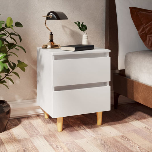Comodini con Gambe in Pino Massello 2pz Bianchi 40x35x50 cm - homemem39