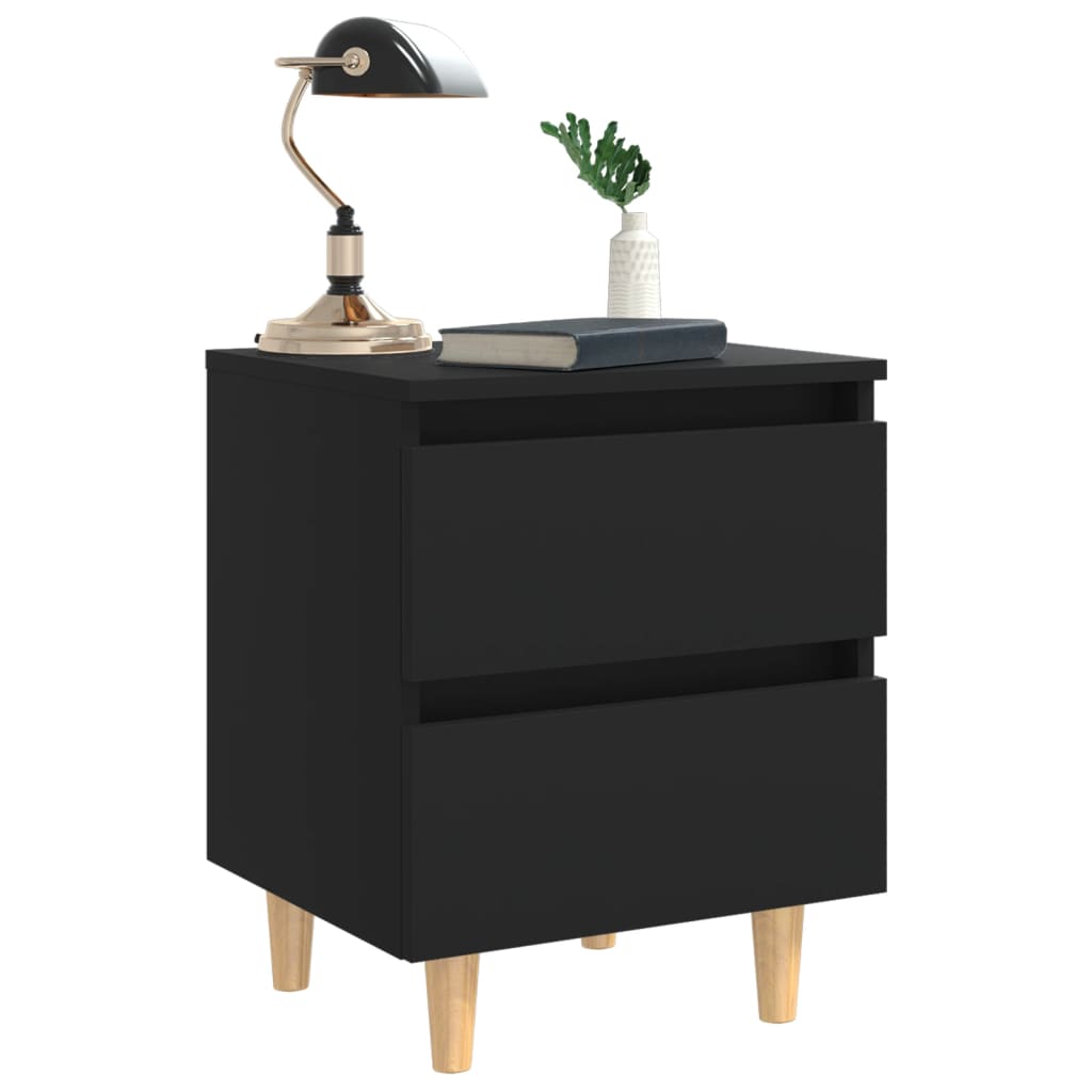 Comodino con Gambe in Pino Massello Nero 40x35x50 cm - homemem39