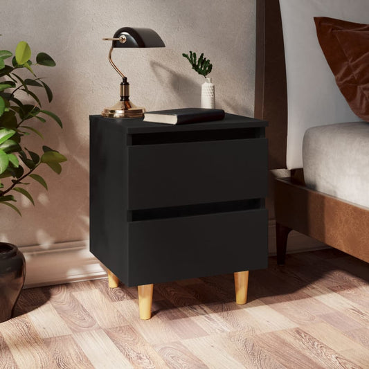 Comodino con Gambe in Pino Massello Nero 40x35x50 cm - homemem39