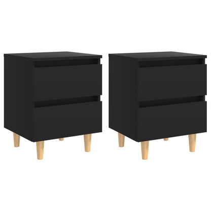 Comodini con Gambe in Pino Massello 2pz Neri 40x35x50 cm - homemem39