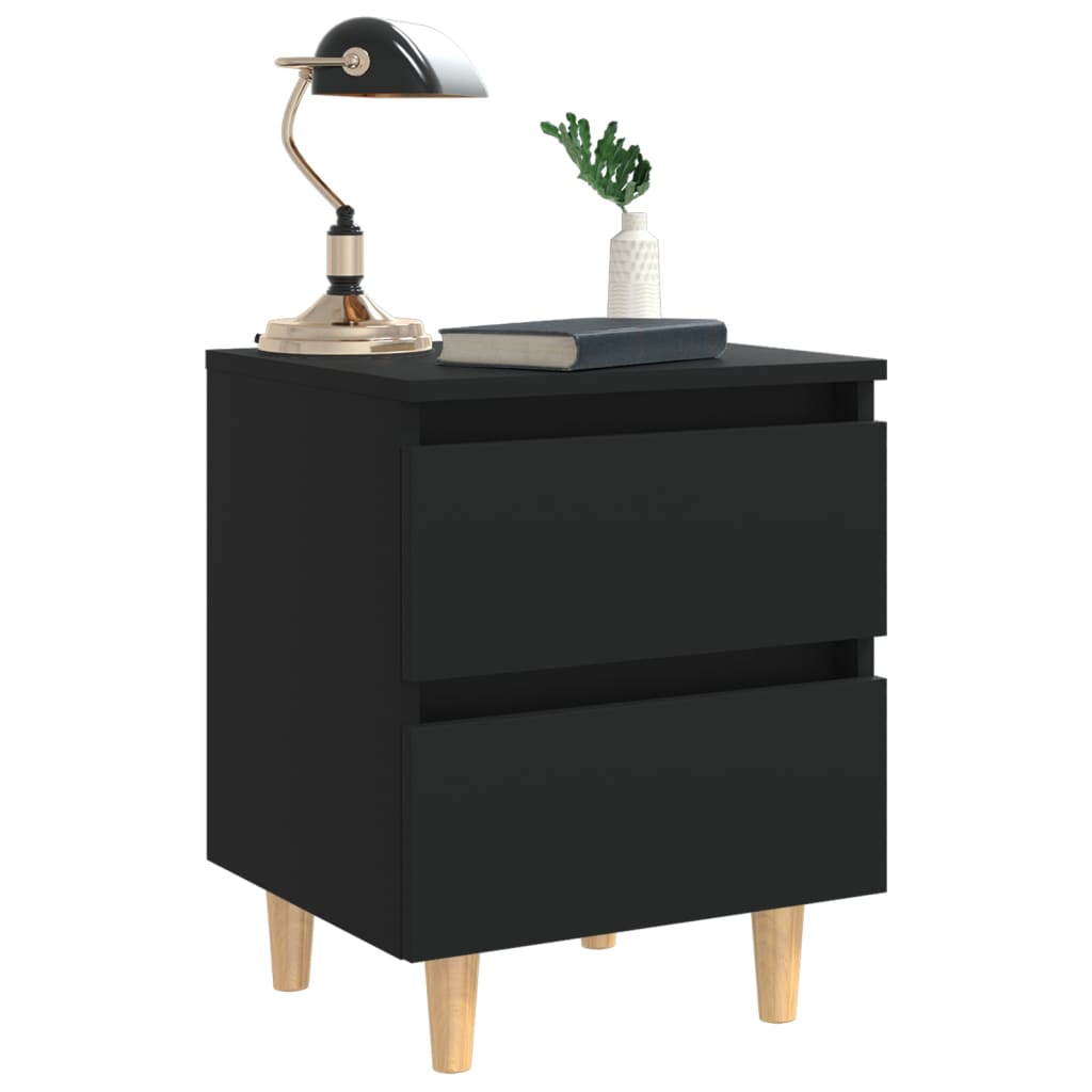 Comodini con Gambe in Pino Massello 2pz Neri 40x35x50 cm - homemem39