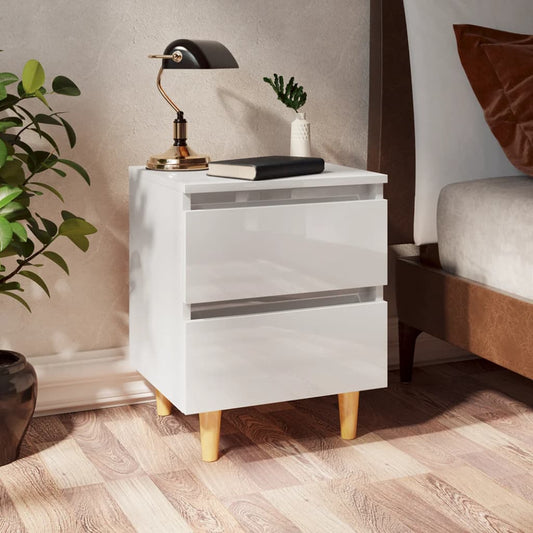Comodini con Gambe Legno Pino 2pz Bianco Lucido 40x35x50 cm - homemem39
