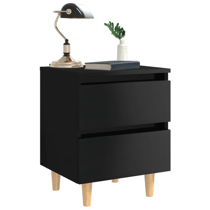 Comodino con Gambe in Pino Massello Nero Lucido 40x35x50 cm