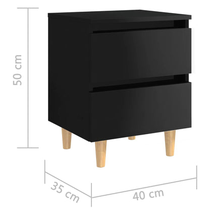 Comodino con Gambe in Pino Massello Nero Lucido 40x35x50 cm