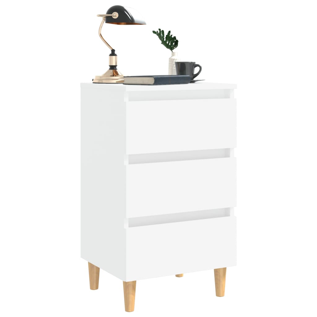 Comodino con Gambe in Legno Massello Bianco 40x35x69 cm - homemem39