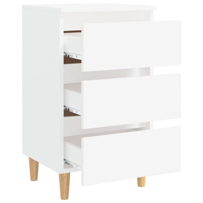 Comodino con Gambe in Legno Massello Bianco 40x35x69 cm