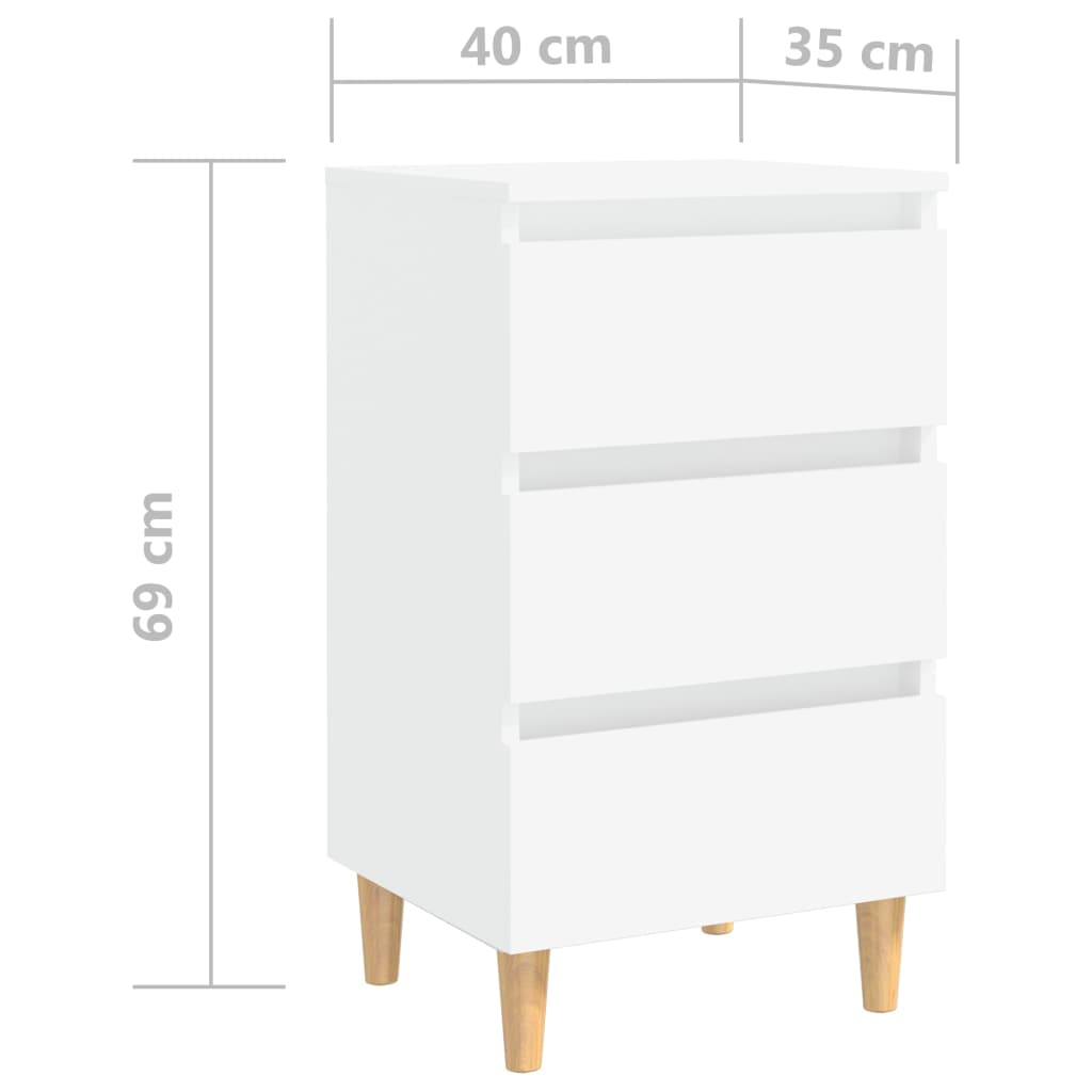 Comodino con Gambe in Legno Massello Bianco 40x35x69 cm - homemem39