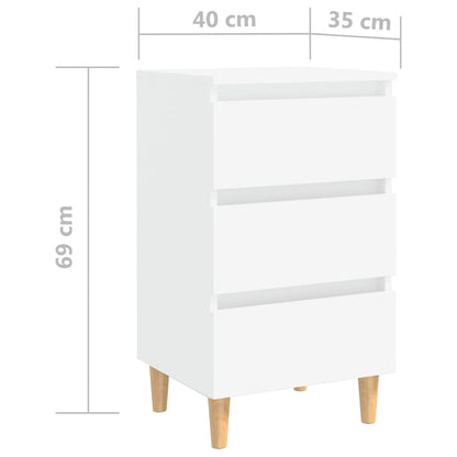 Comodino con Gambe in Legno Massello Bianco 40x35x69 cm - homemem39