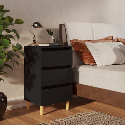 Comodino con Gambe in Legno Massello Nero 40x35x69 cm - homemem39