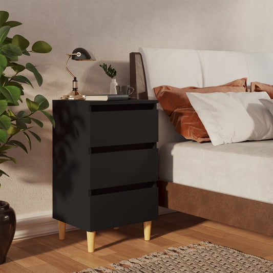 Comodino con Gambe in Legno Massello Nero 40x35x69 cm - homemem39
