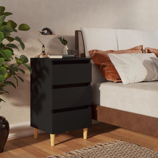 Comodini con Gambe in Legno Massello 2pz Neri 40x35x69 cm - homemem39