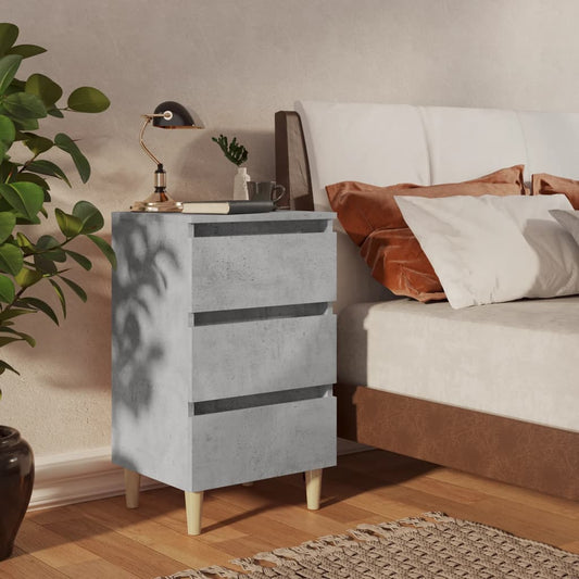 Comodino con Gambe in Legno Massello Grigio Cemento 40x35x69 cm - homemem39