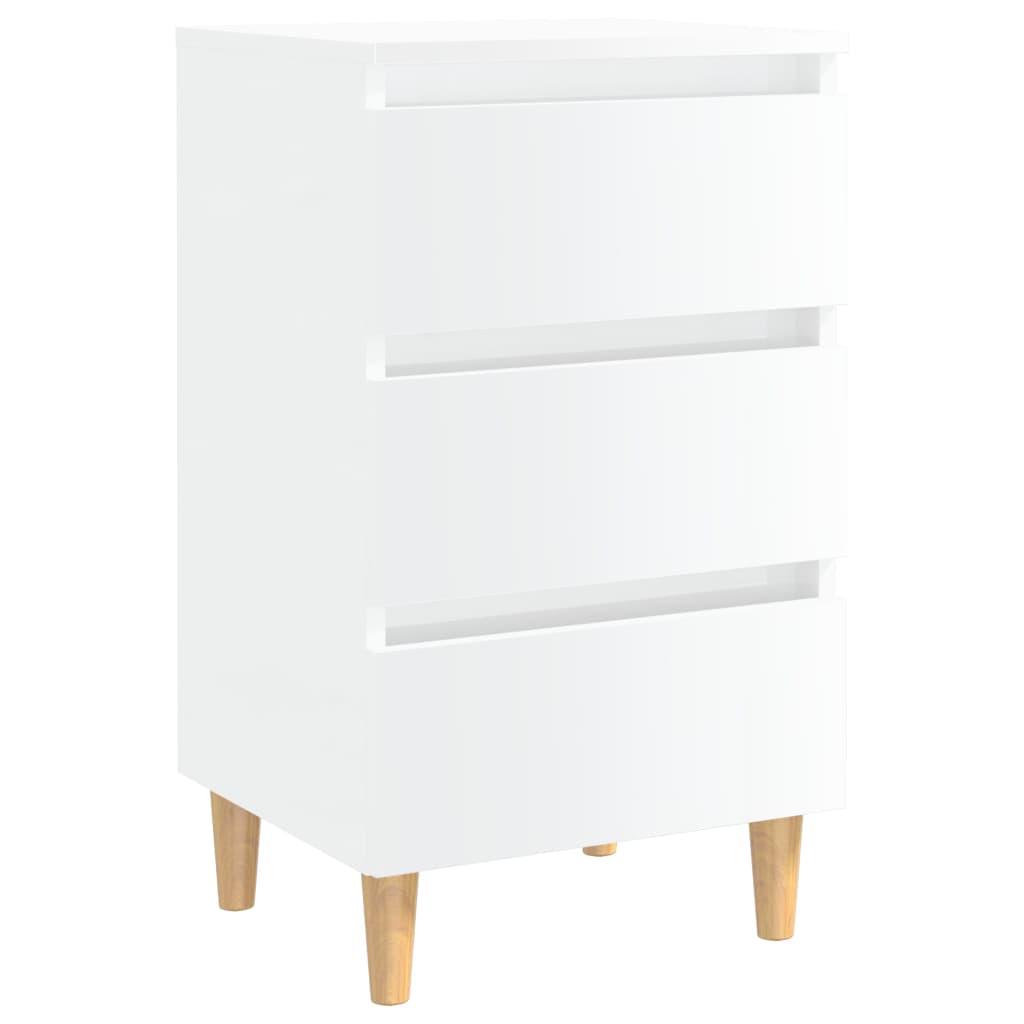 Comodino con Gambe in Legno Massello Bianco Lucido 40x35x69 cm - homemem39