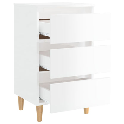Comodino con Gambe in Legno Massello Bianco Lucido 40x35x69 cm - homemem39
