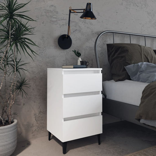 Comodino con Gambe in Metallo Bianco 40x35x69 cm - homemem39
