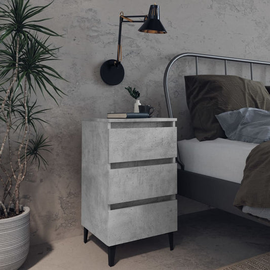 Comodini con Gambe in Metallo 2pz Grigio Cemento 40x35x69 cm - homemem39