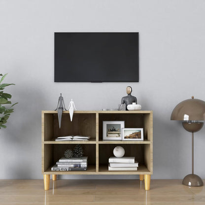 Mobile TV con Gambe Legno Massello Rovere Sonoma 69,5x30x50 cm