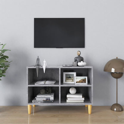 Mobile TV con Gambe Legno Massello Grigio Cemento 69,5x30x50 cm - homemem39