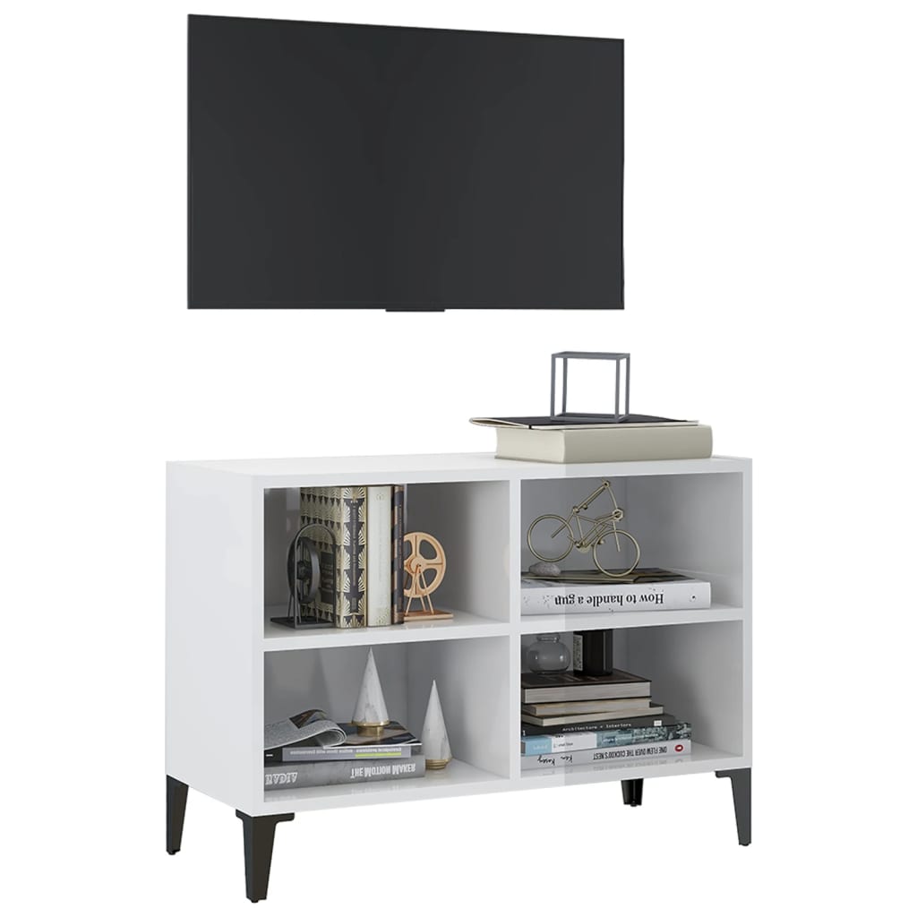 TV Cabinet with Glossy White Metal Legs 69.5x30x50 cm