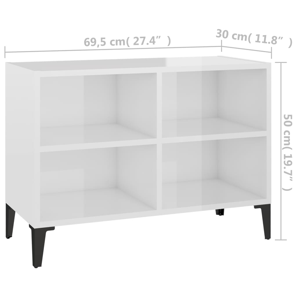 TV Cabinet with Glossy White Metal Legs 69.5x30x50 cm