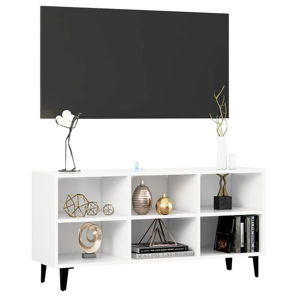 Mobile TV con Gambe in Metallo Bianco 103,5x30x50 cm - homemem39